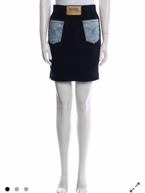 Moschino Black Mini Skirt with Light Blue Denim Pockets and Gold Logo Patch